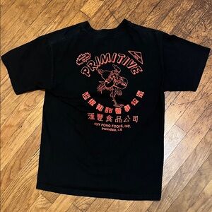 Primitive Black Tee with Red Rooster graphic